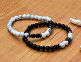 Libela Pulseras de Pareja con Howlita y Agata Negra 2 Piezas, Pulsera Negra y Blanca